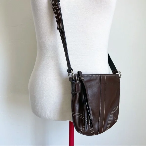 SOLD Coach Brown Leather Crossbody Tassel Zip Purse - Picture 8 of 9